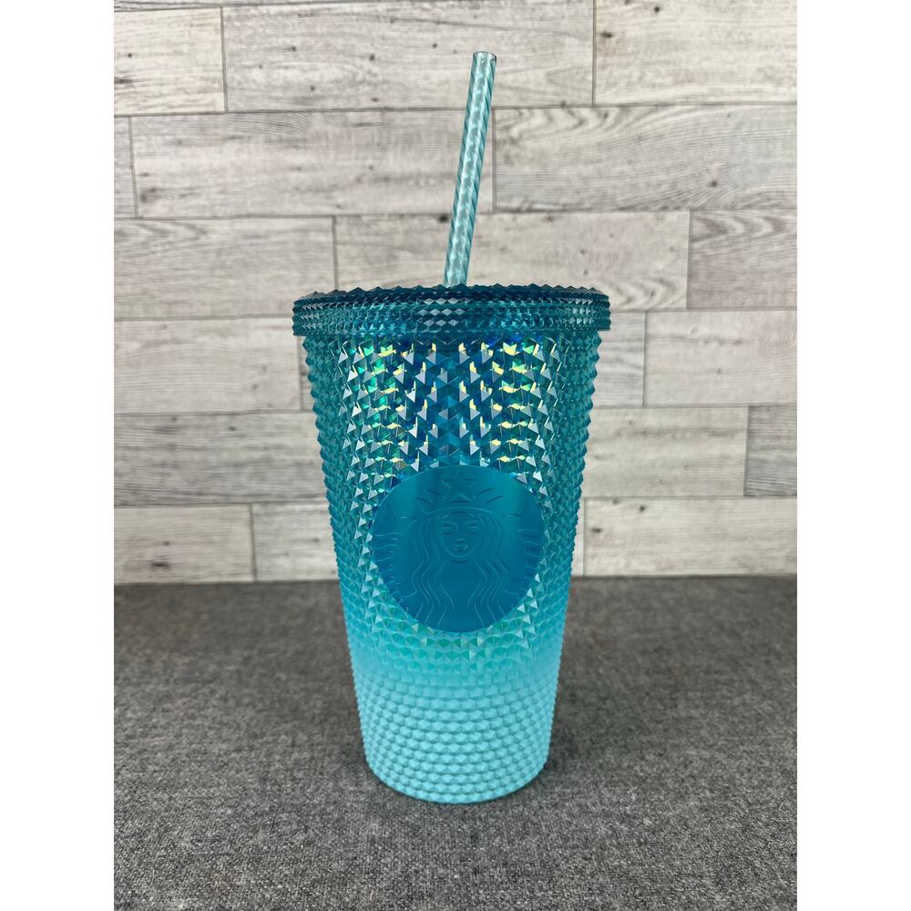 New STARBUCKS GLACIER BLUE Ombre Grande Studded Tumbler With Lid And Straw 2023